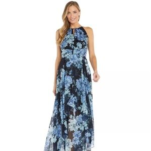 Blue floral dress. Keyhole maxi dress